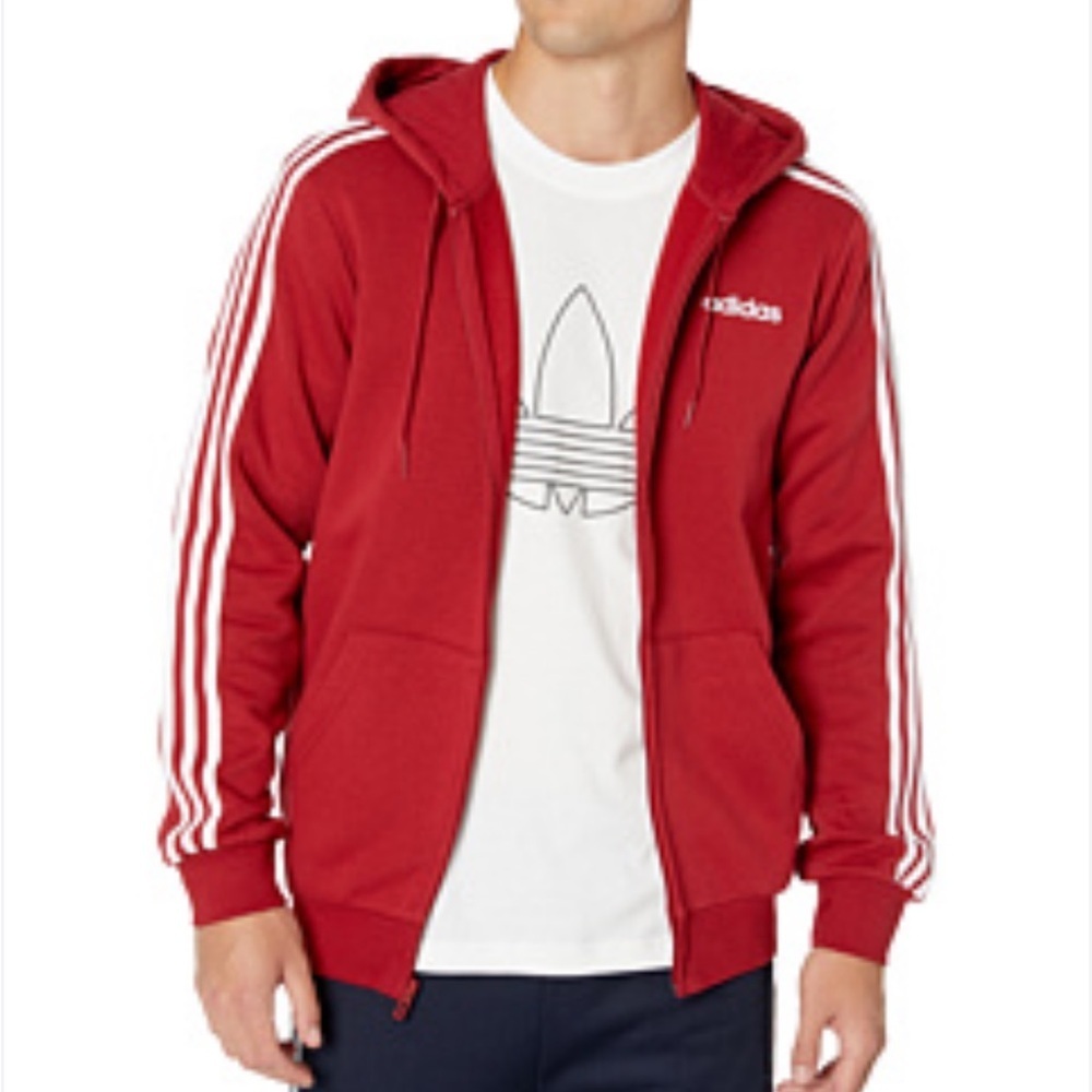 ADIDAS Essentials 3 stripes full zip fleece hoodie. Sweatshirt. Medium. Red. NWT